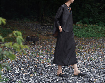 edoa Intangible Cultural Heritage Cracked Mud Silk A-line Skirt