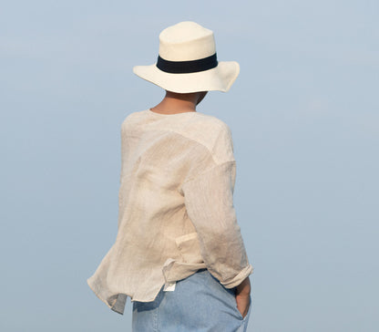 edoa Gauzy Linen Cardigan Blouse