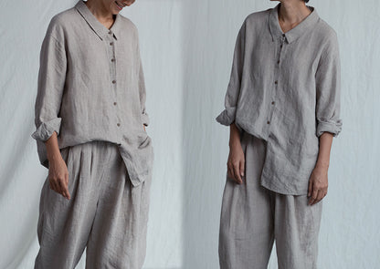 edoa Minimalist Flax Linen Shirt
