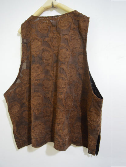 Reversible Mud Silk Linen Blend Jacquard Chinese Vest to0167 A622