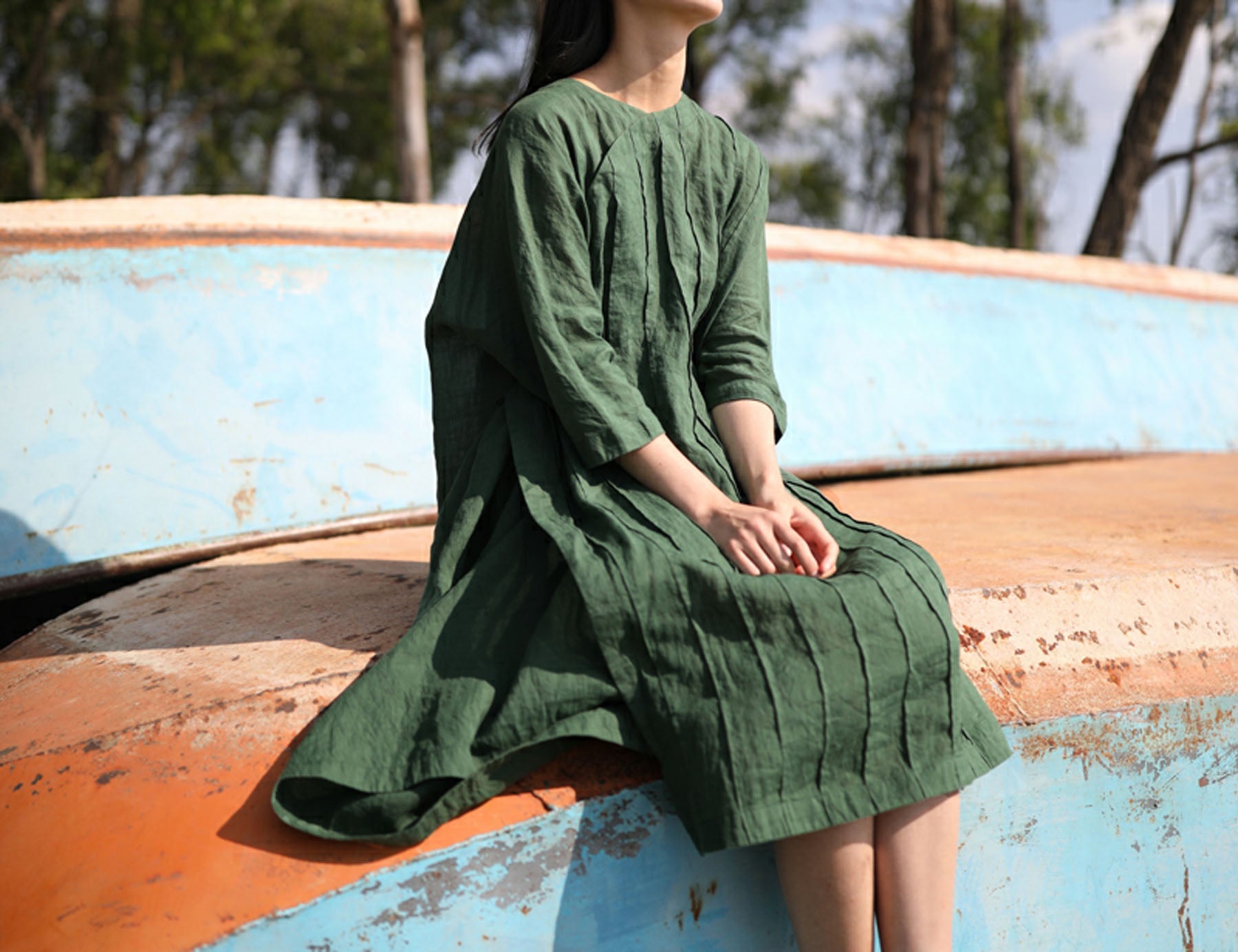 edoa Pintucked Ramie Dress