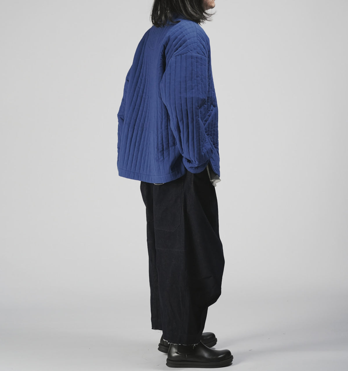 edoa Blue Linen blend Quilted Chinese Style Padded Jacket