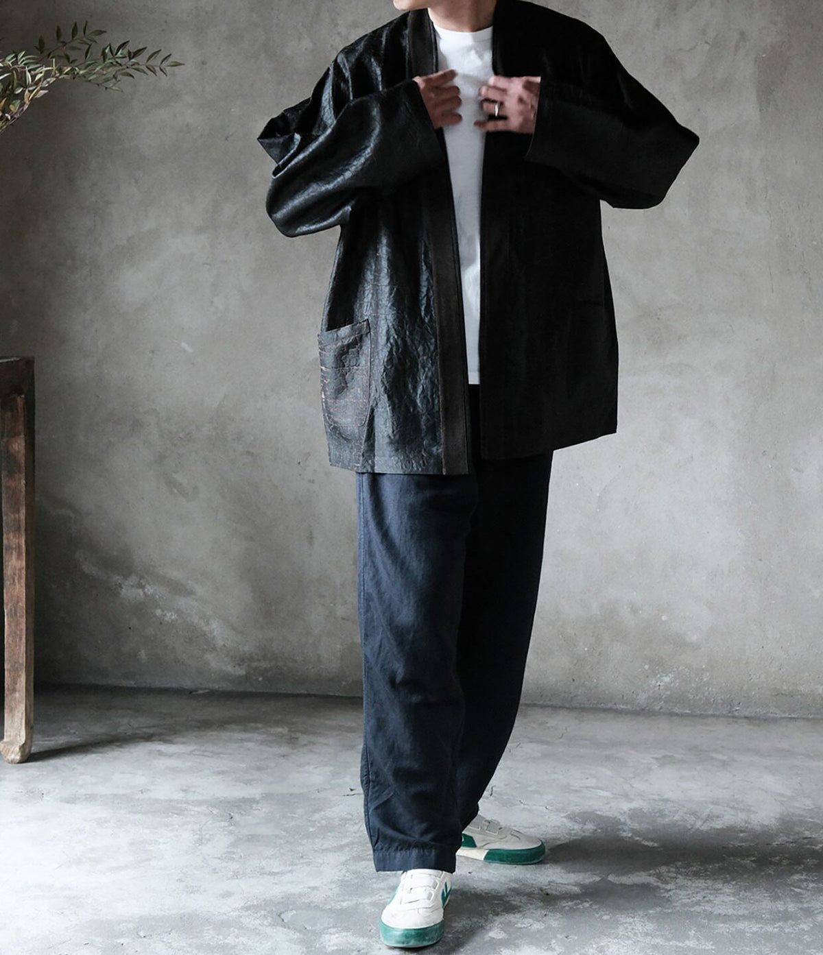 edoa Cracked Mud Silk Haori Jacket