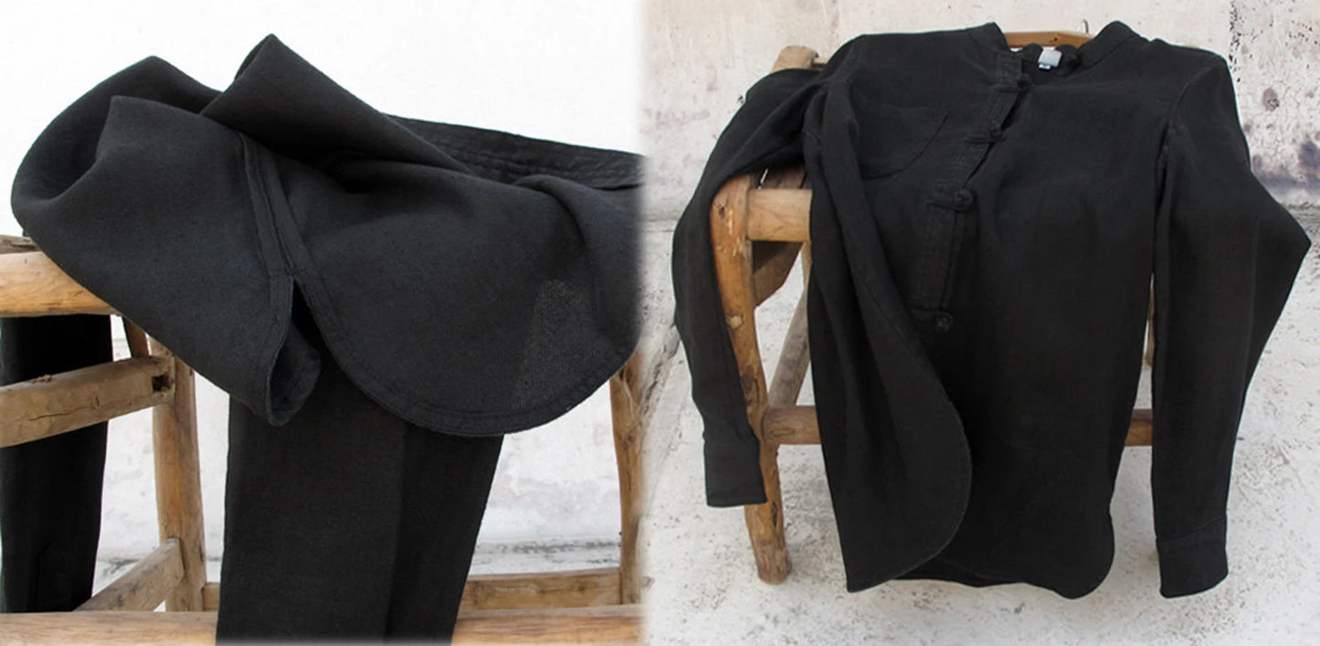 edoa Stand Collar Linen Chinese Shirt 