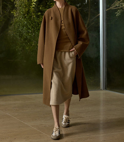 edoa New Chinese Style Double-faced Wool Long Coat