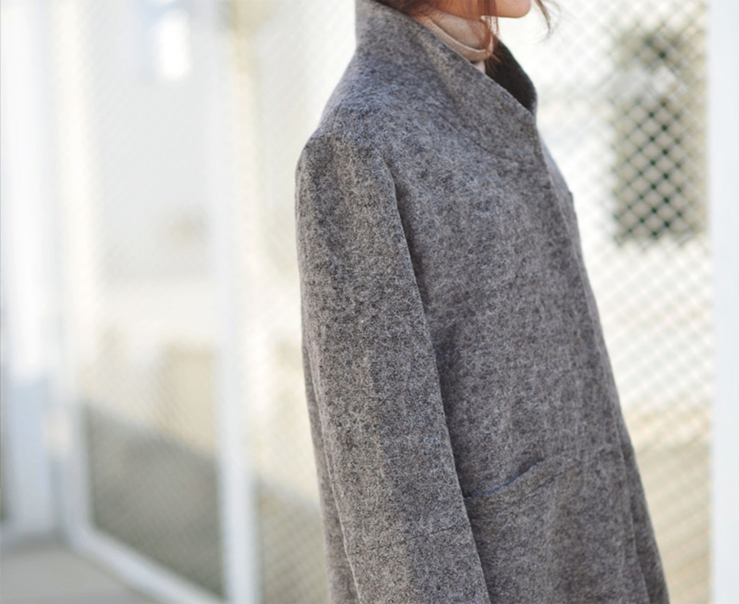 edoa Stand Collar Knit Wool Long Coat