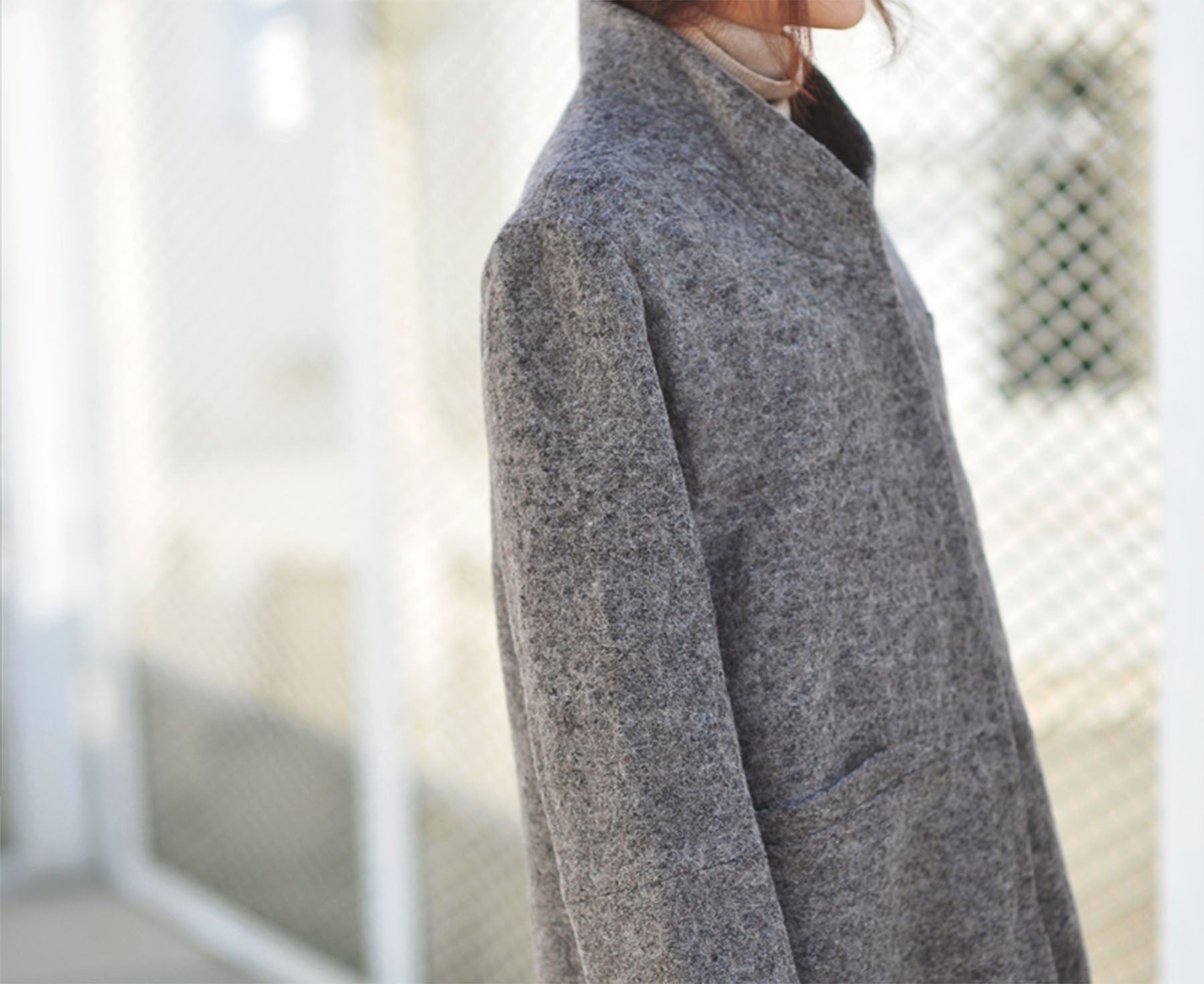 edoa Stand Collar Knit Wool Long Coat
