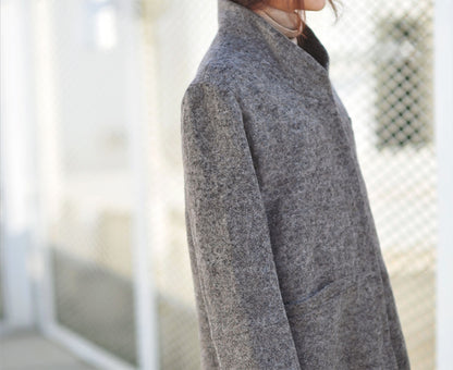 edoa Stand Collar Knit Wool Long Coat