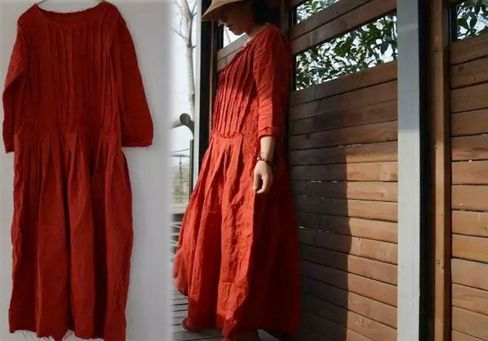 edoa Washed Ramie Red Dress 