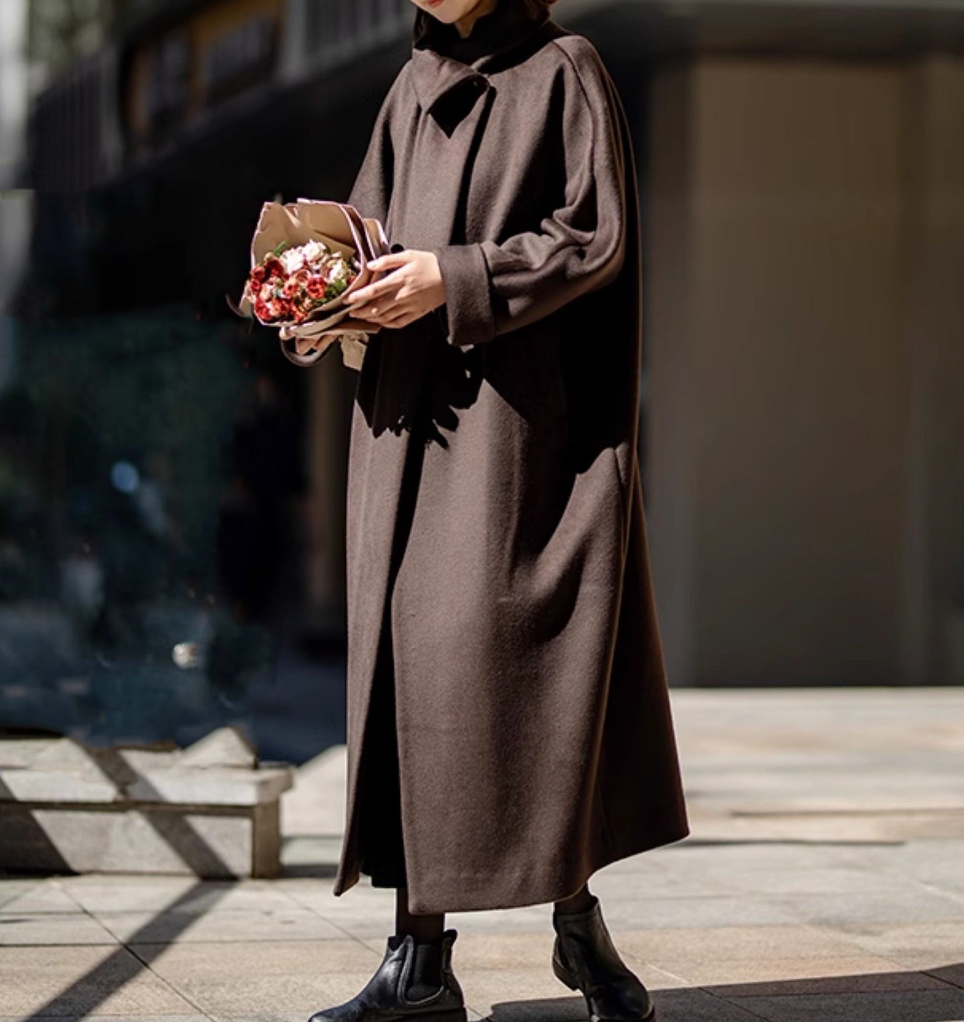 edoa Vintage Style Long Wool Coat 