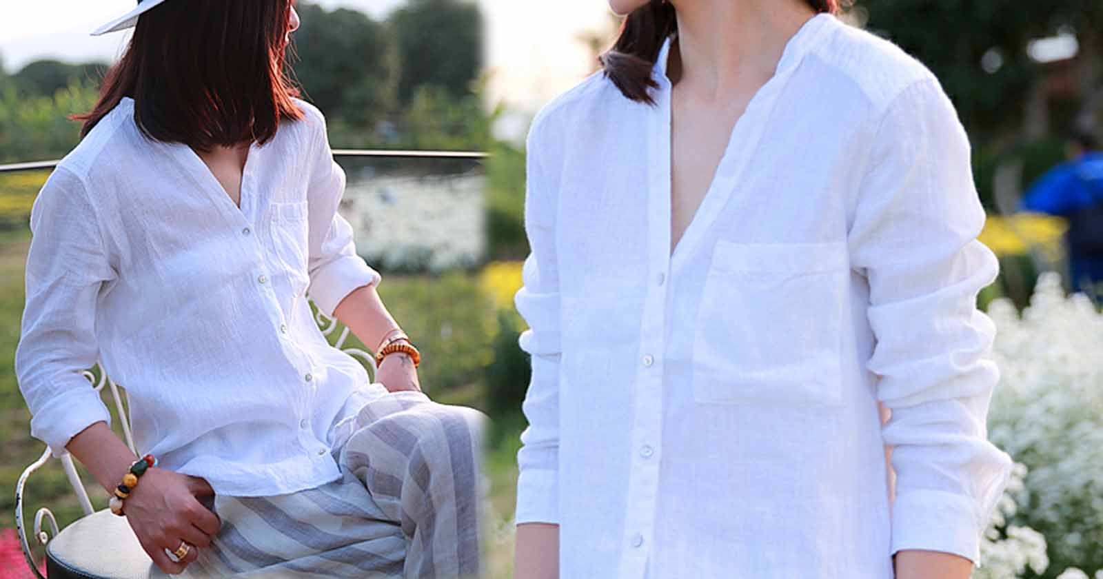 edoa Button Down White Linen Shirt
