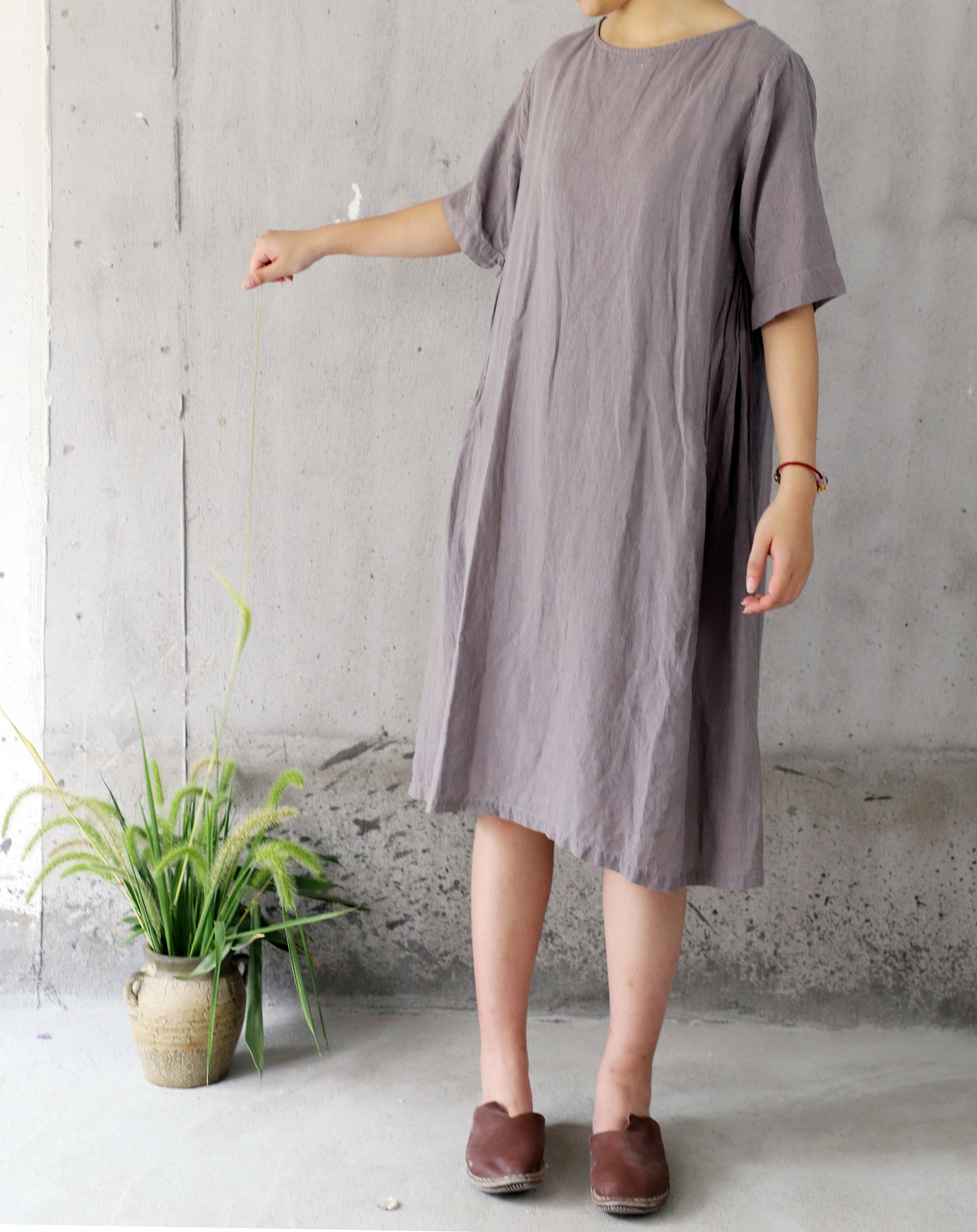 edoa Washed Linen Trapeze  Dress