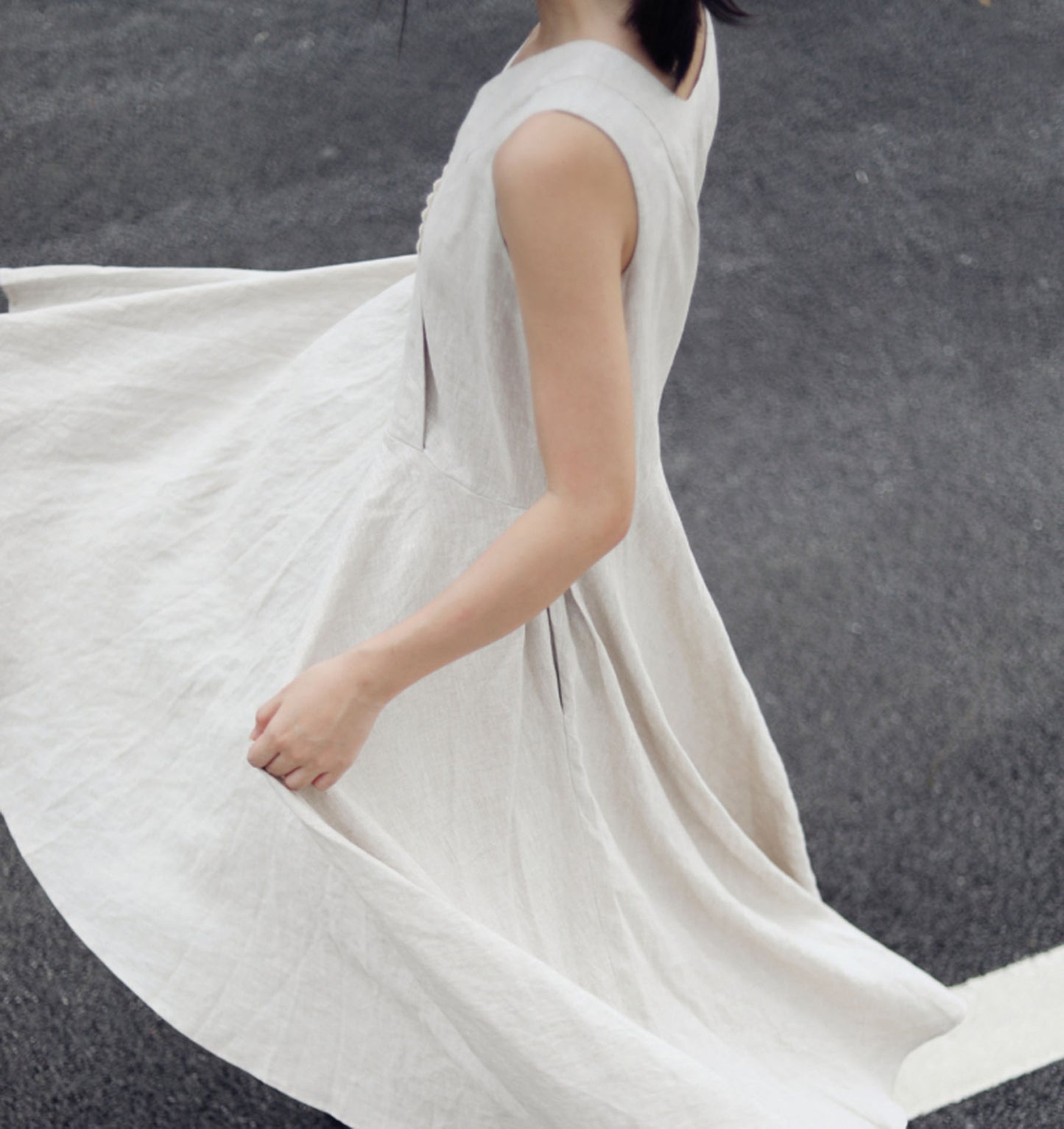 edoa Flax Linen Maxi Circle Dress