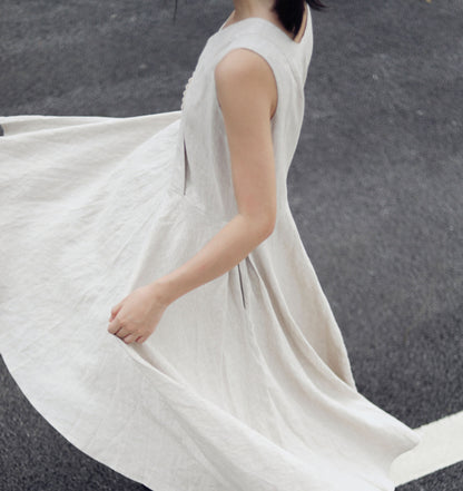 edoa Flax Linen Maxi Circle Dress