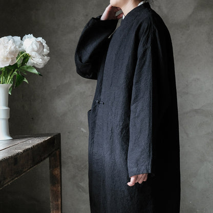 edoa Linen Trench Coat with Chinese Hand Knotted Button