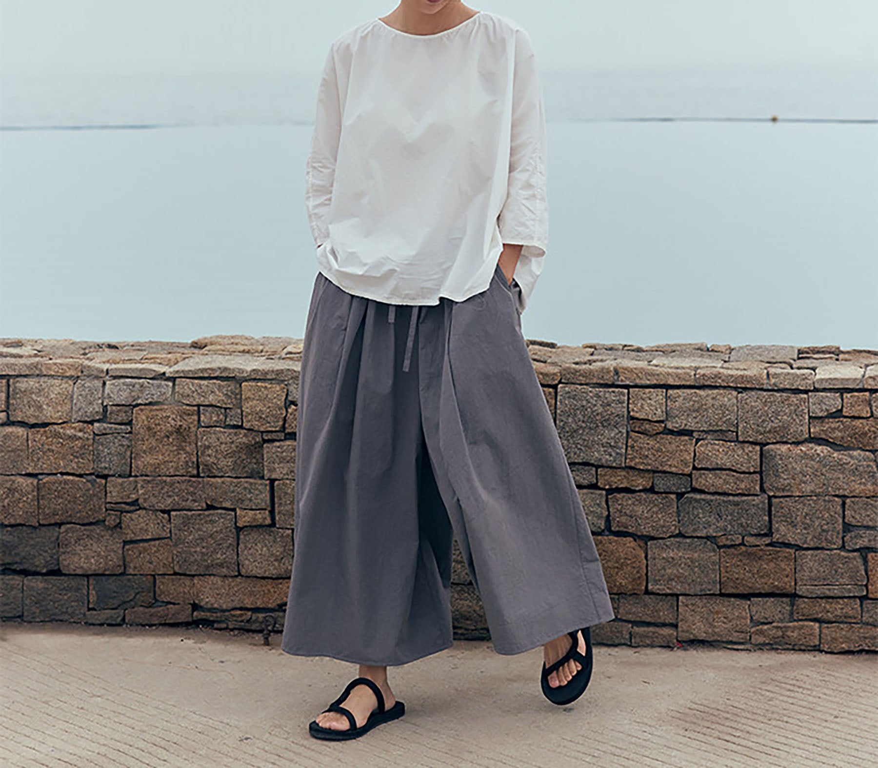edoa White Loose Fitting Dolman Sleeves  Cotton Pullover Shirt