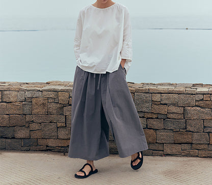 edoa White Loose Fitting Dolman Sleeves  Cotton Pullover Shirt
