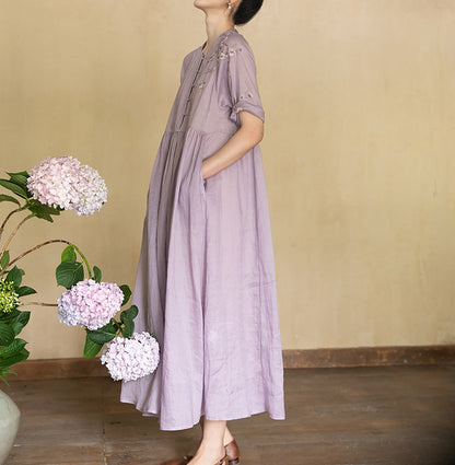 edoa Ramie Chinese Dress with Hand Embroidery