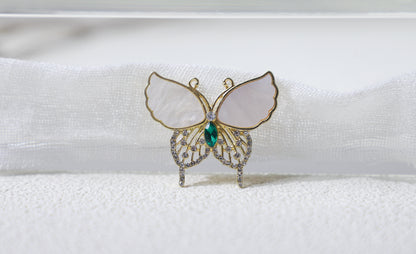 edoa Butterfly Mother of Pearl Emerald Brooch