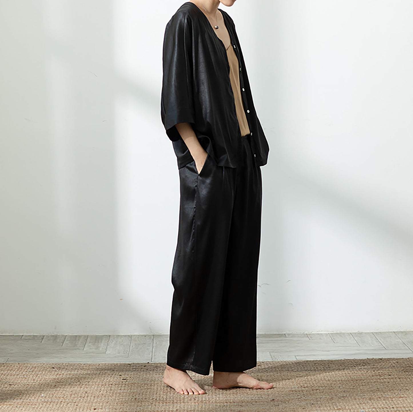 Mud Silk Charmeuse Wide-leg Pleated Pants pa0167 D092