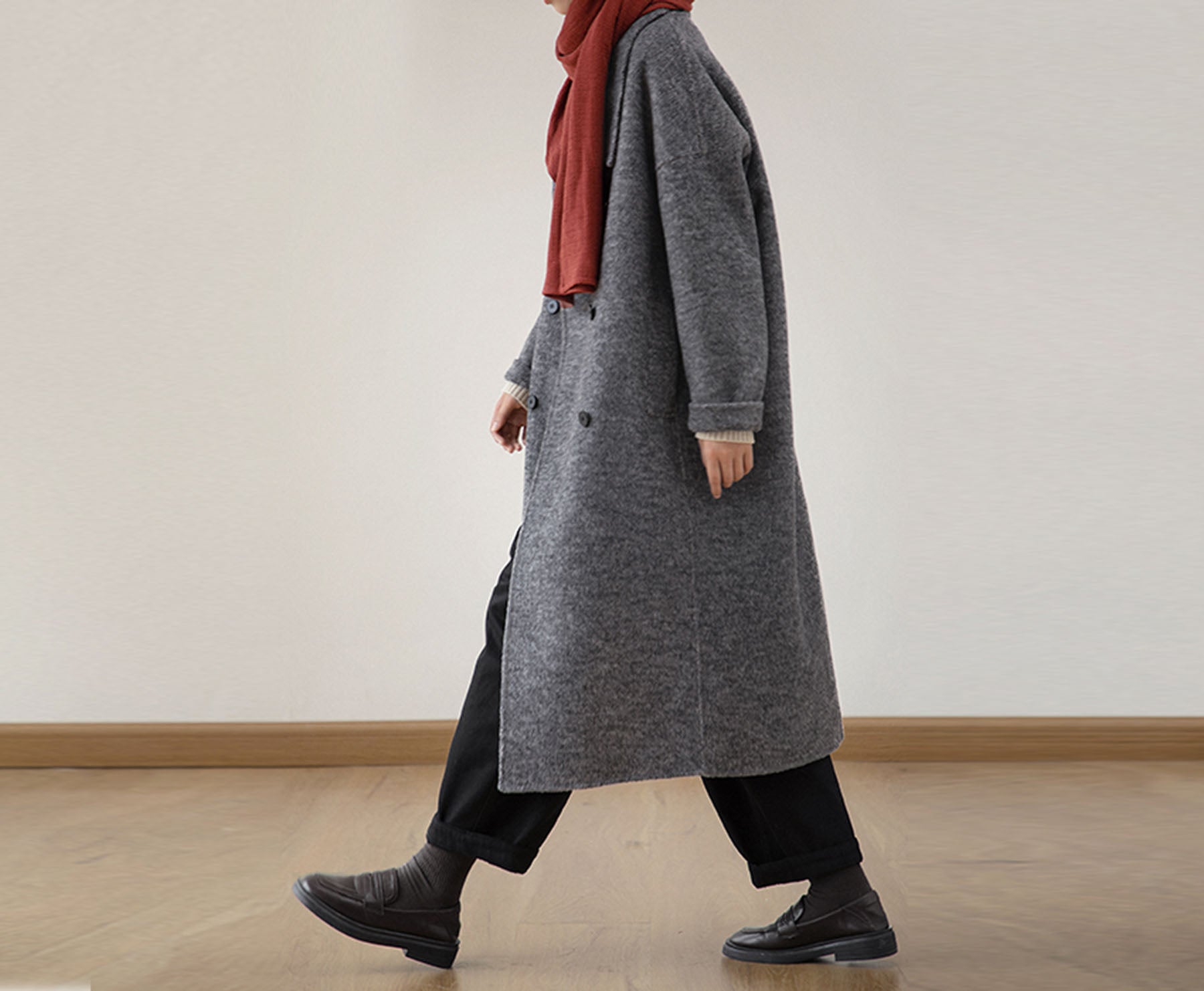 edoa Double Faced Alpaca High Neck Cocoon Coat 