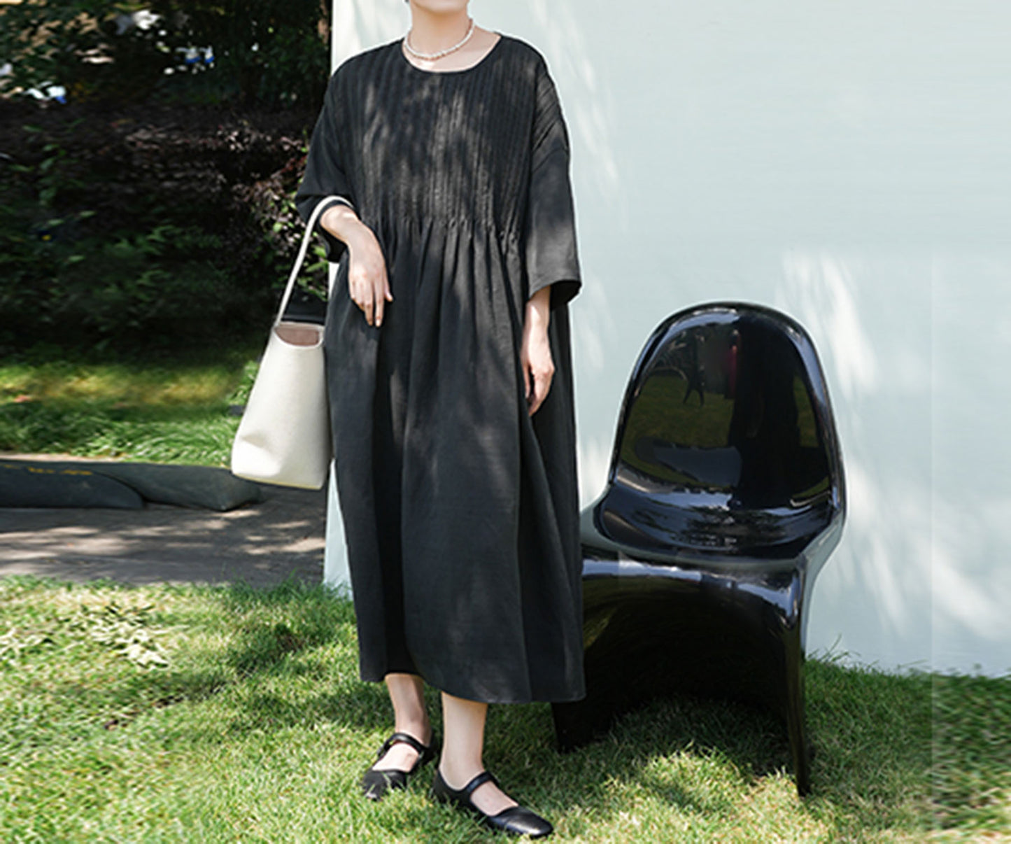 edoa Hand Pintucked Cracked Mud Silk Charmeuse Dress