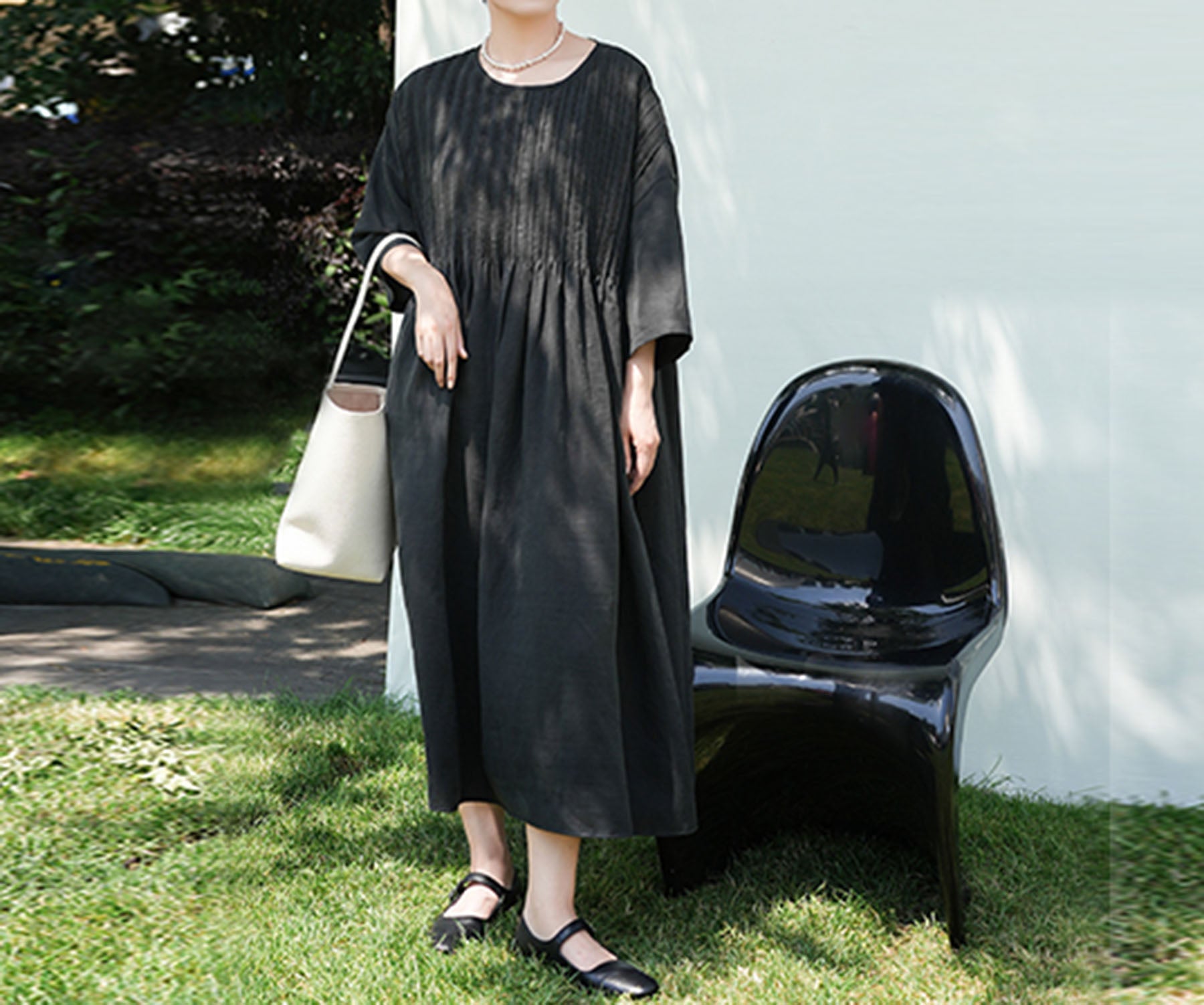 edoa Hand Pintucked Cracked Mud Silk Charmeuse Dress
