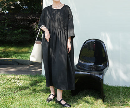 edoa Hand Pintucked Cracked Mud Silk Charmeuse Dress