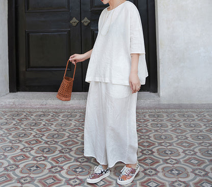 edoa Super Loose White Heavy Weight Washed Linen Tee