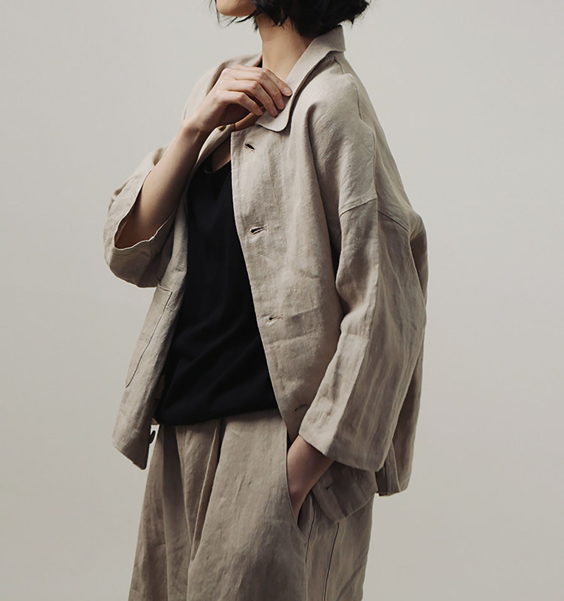 edoa Spring Loose Linen Short Jacket