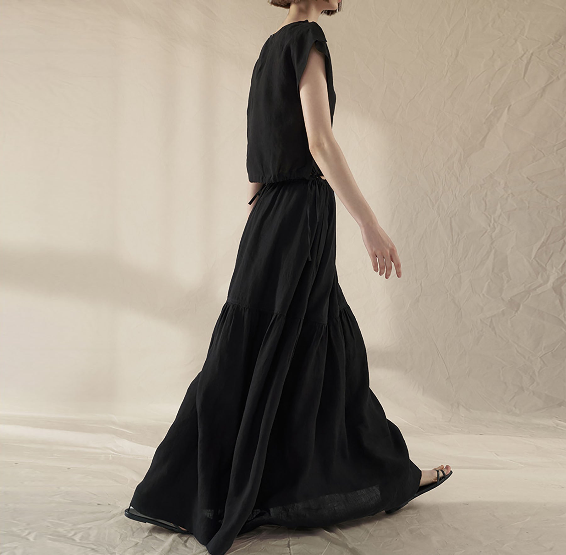 edoa Tumbled French Linen Tiered Skirt