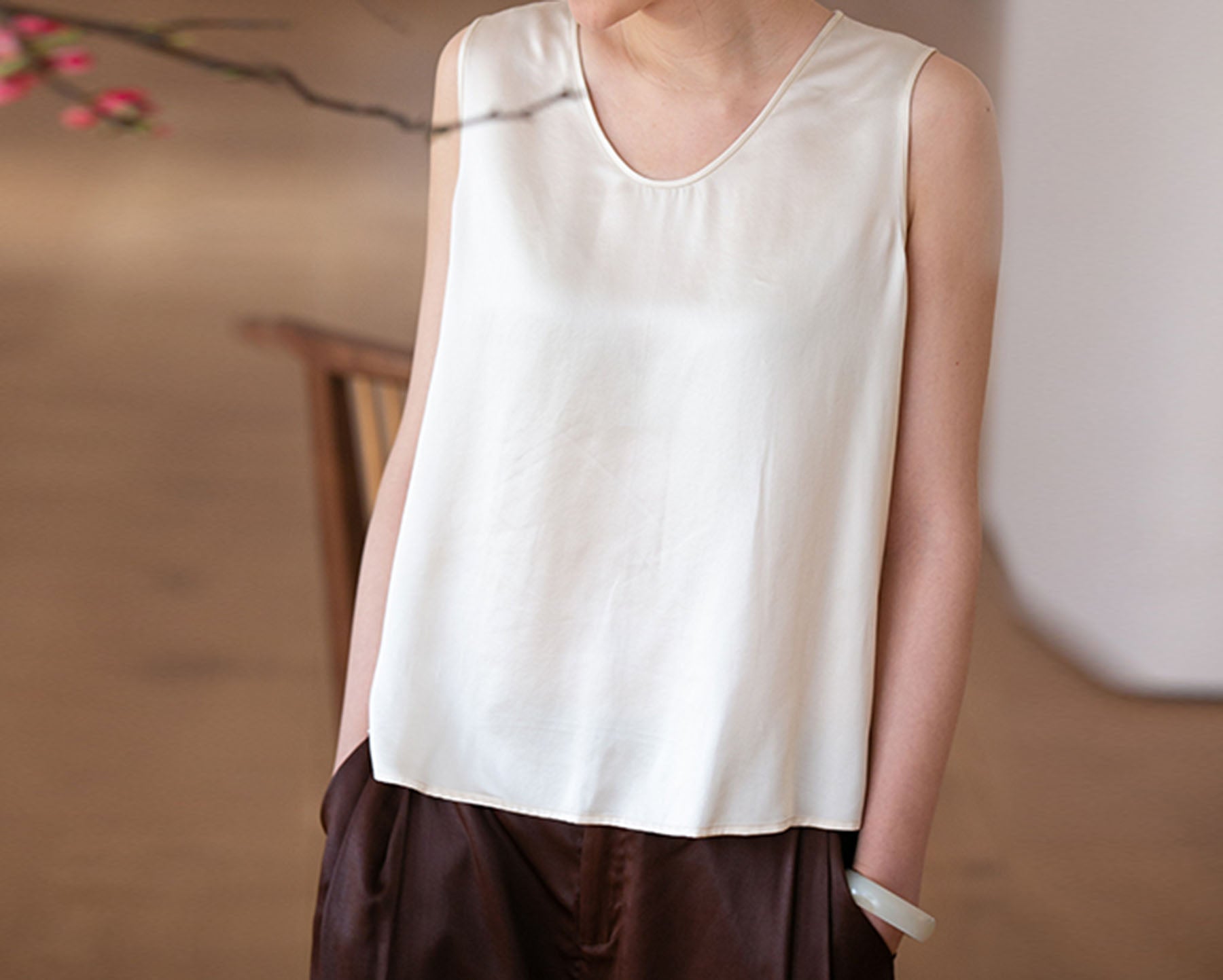edoa Pure Silk Satin Tank Top