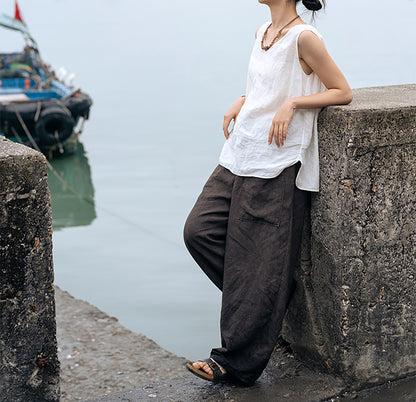 edoa Linen Sleeveless Swing Top