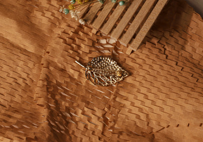 edoa Half-Pave Gold Leaf Brooch