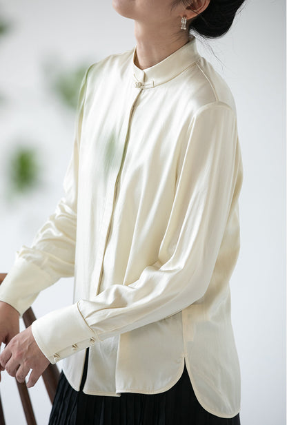 edoa Stone Washed Silk Satin Chinese Blouse 
