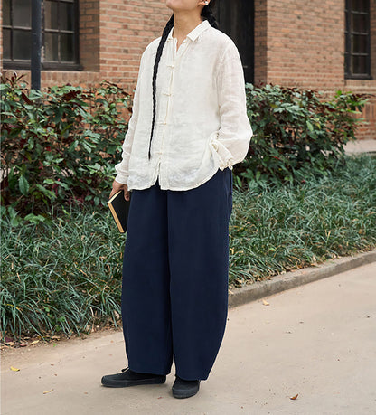 edoa Relaxed White High Count Linen Blouse