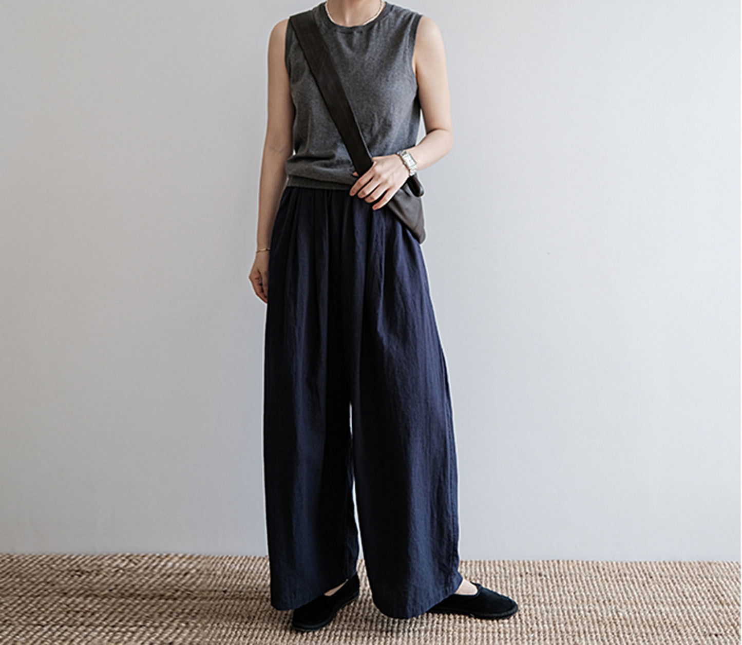 edoa Ramie Cotton Blend Wide Leg Pants