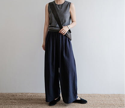 edoa Ramie Cotton Blend Wide Leg Pants