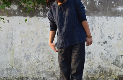 edoa Linen Tunic with Pintucked and Embroidery