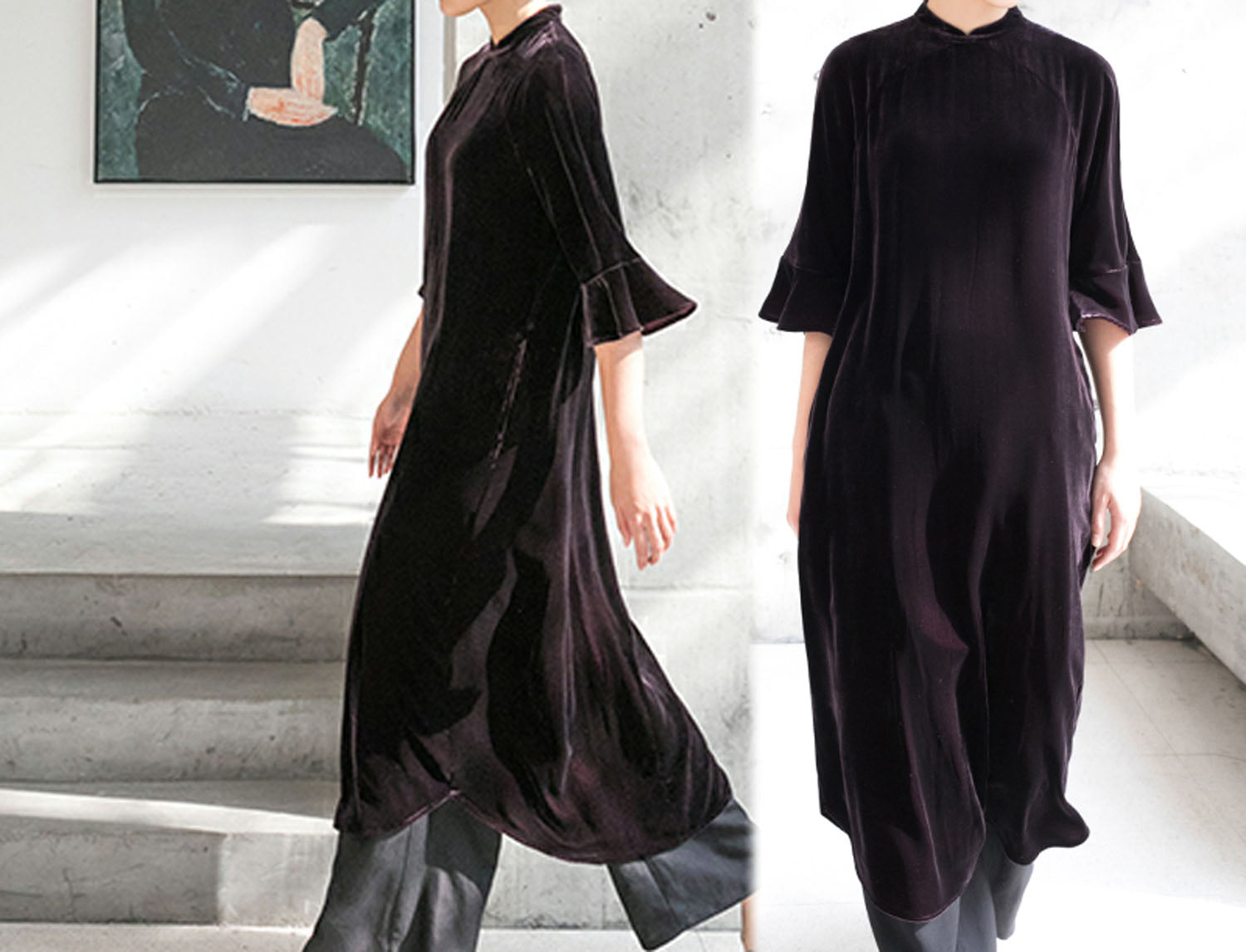 edoa Silk Velvet Modified Qipao