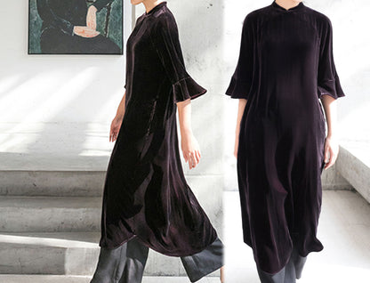 edoa Silk Velvet Modified Qipao