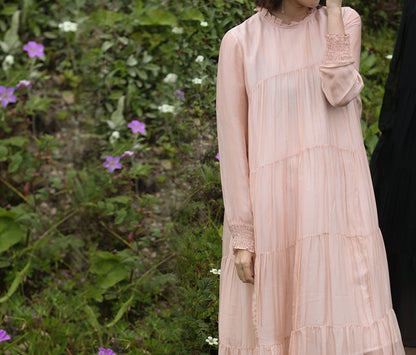 edoa Pink Silk Cotton Blend Prairie Dress