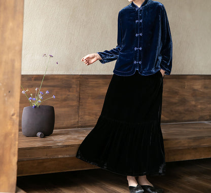 edoa Silk Velvet Chinese Blouse 