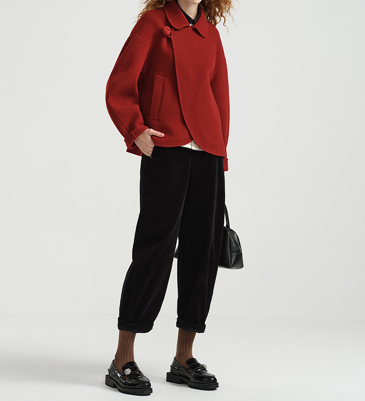 edoa New Chinese Style Double-faced Wool Peacoat