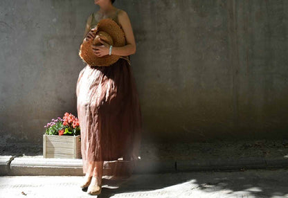 edoa Brown Silk Organza Skirt