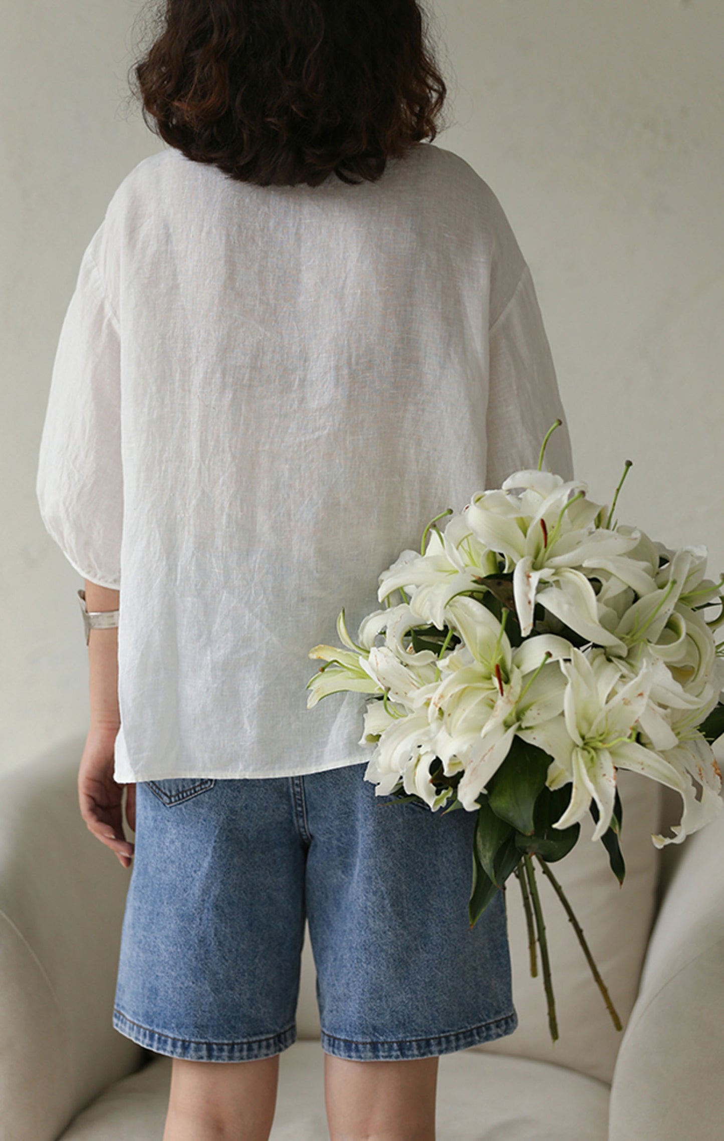 edoa Pintucked Thin Linen Blouse