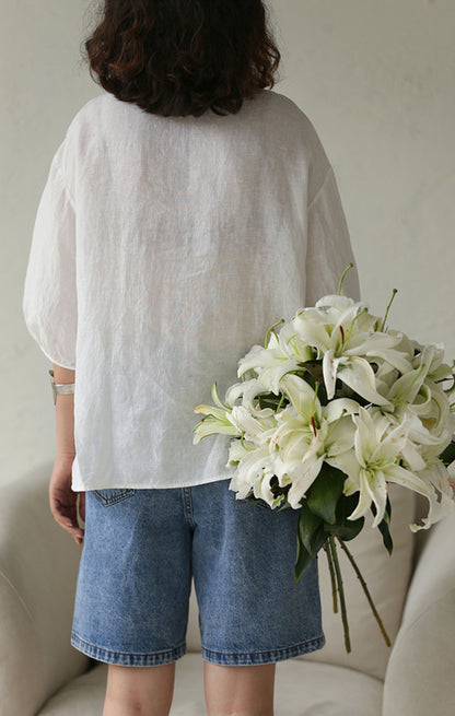 edoa Pintucked Thin Linen Blouse