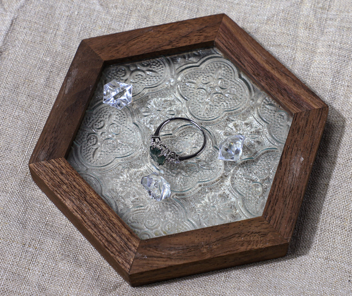 edoa Hexagonal Natural Moss Agate Ring