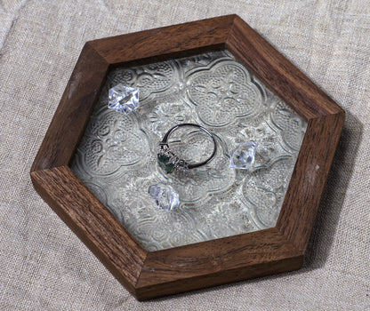 edoa Hexagonal Natural Moss Agate Ring