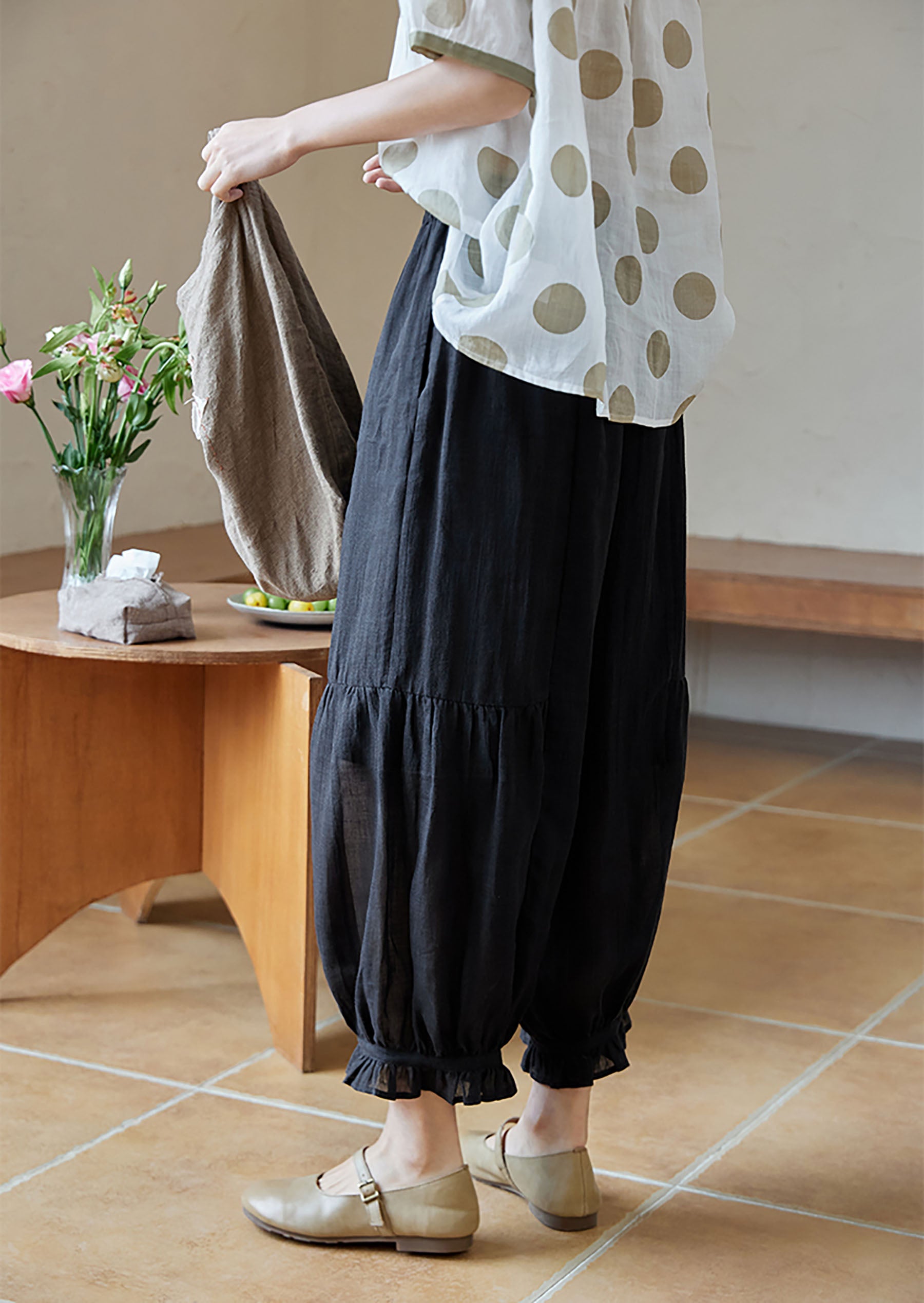 edoa High Counted Ramie Gathered Pants